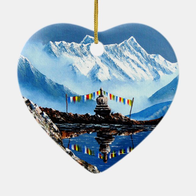 Panoramic View Of Annapurna Mountain Nepal Ceramic Ornament (Back)