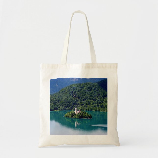 Panoramic view of Bled Lake Tote Bag (Front)