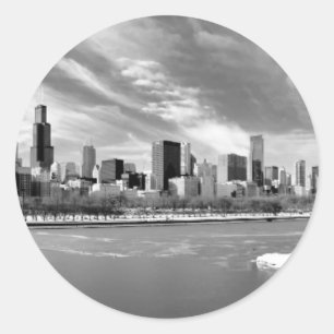 Panoramic view of Chicago skyline in winter Classic Round Sticker