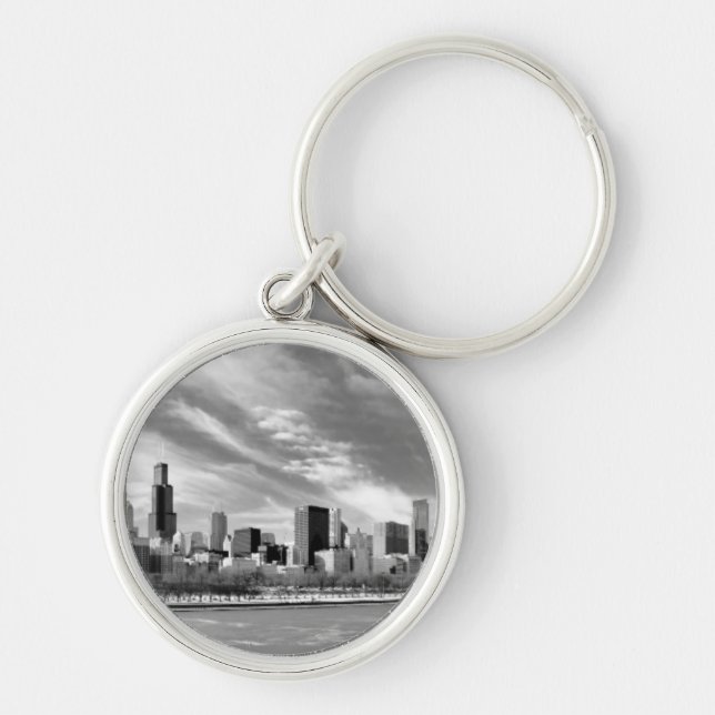 Panoramic view of Chicago skyline in winter Key Ring (Front)
