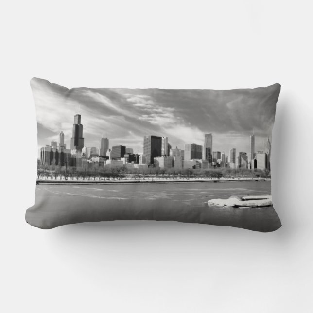 Panoramic view of Chicago skyline in winter Lumbar Cushion (Front)