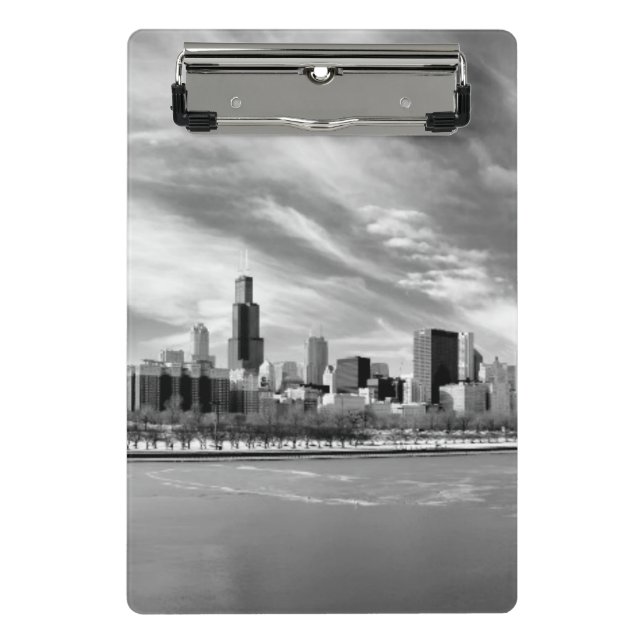 Panoramic view of Chicago skyline in winter Mini Clipboard (Front)