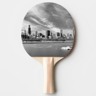 Panoramic view of Chicago skyline in winter Ping Pong Paddle