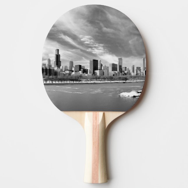 Panoramic view of Chicago skyline in winter Ping Pong Paddle (Front)