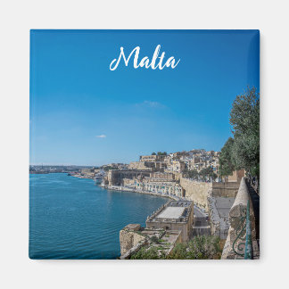 Panoramic view of city wall and harbor in Valletta Magnet