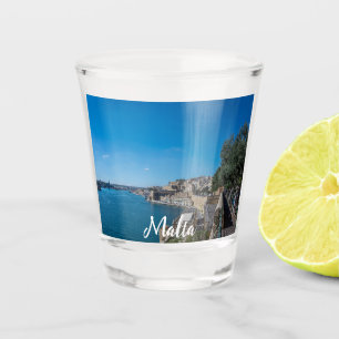 Panoramic view of city wall and harbor in Valletta Shot Glass