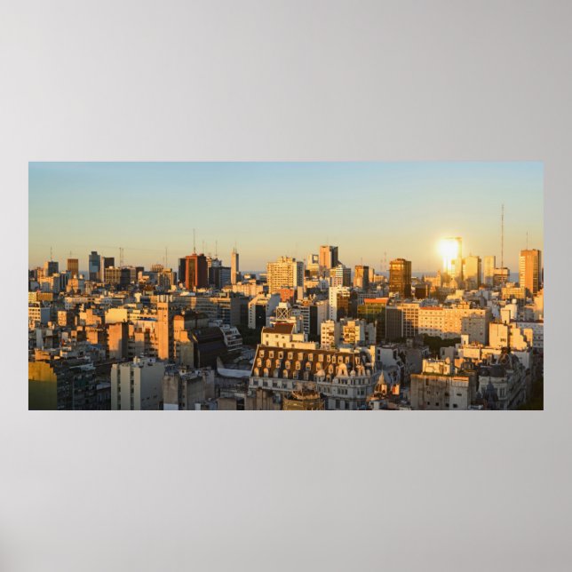 Panoramic View Of Cityscape At Dusk Poster (Front)