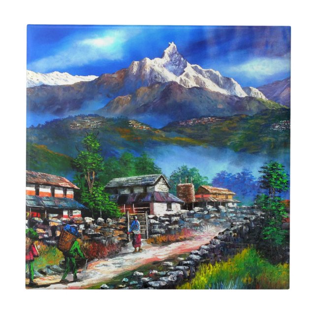 Panoramic View Of Everest Mountain Nepal Ceramic Tile (Front)