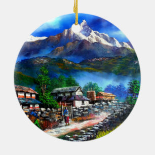 Panoramic View Of Everest Mountain Nepal Ceramic Tree Decoration