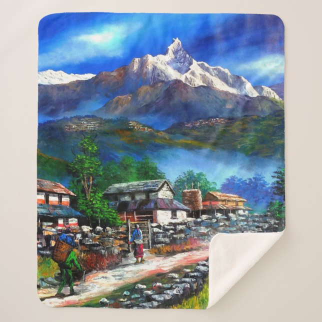 Panoramic View Of Everest Mountain Nepal Sherpa Blanket (Front)