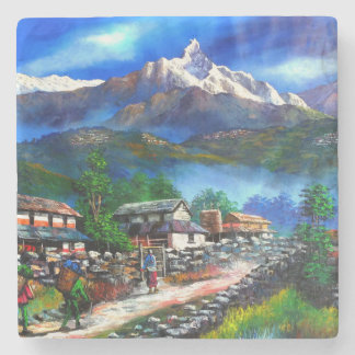 Panoramic View Of Everest Mountain Nepal Stone Coaster