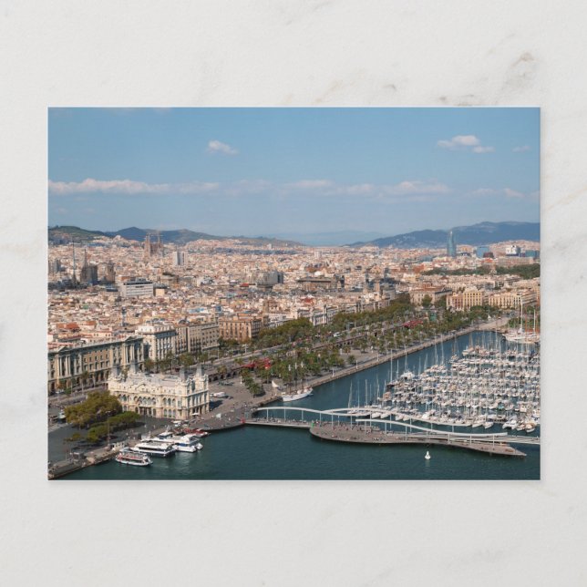 Panoramic view of Port Vell in Barcelona, Spain. Postcard (Front)