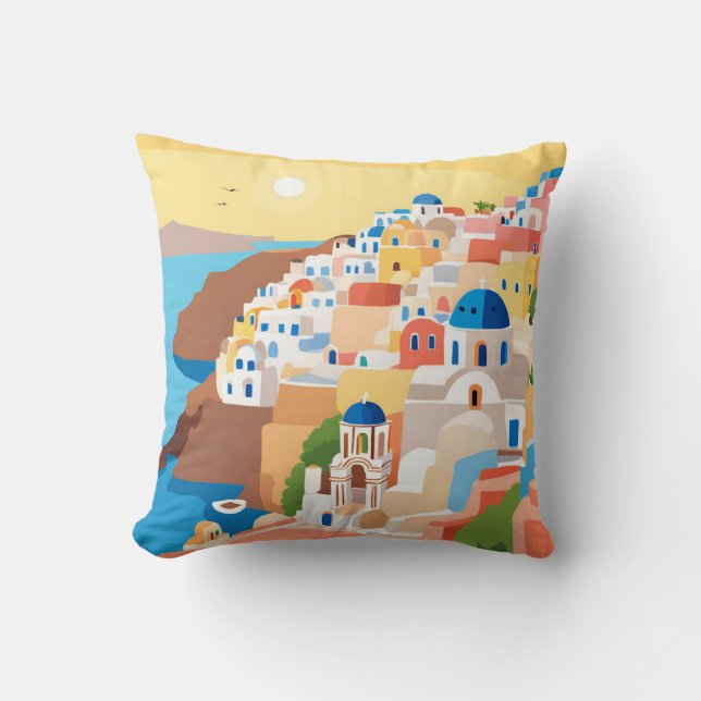  Panoramic View of Santorini Island Throw Pillow (Front)