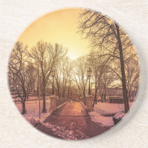Panoramic view of snowy park during sunset in Riga Coaster
