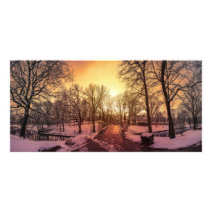 Panoramic view of snowy park during sunset in Riga Photo Print