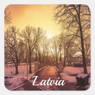 Panoramic view of snowy park during sunset in Riga Square Sticker