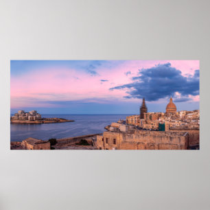 Panoramic view of sunset over Valletta Poster