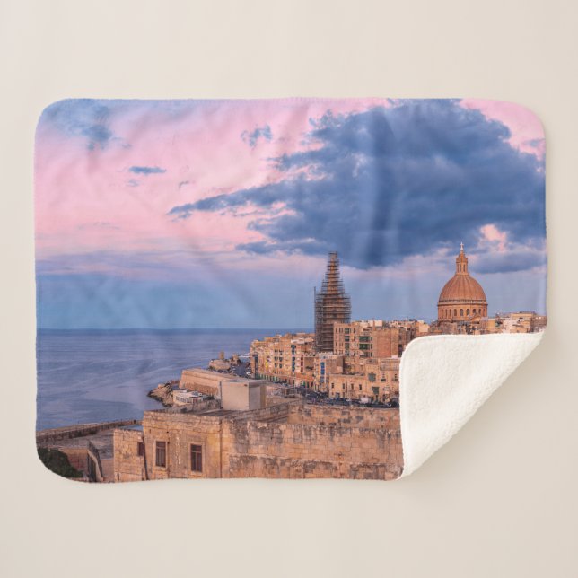 Panoramic view of sunset over Valletta Sherpa Blanket (Front (Horizontal))