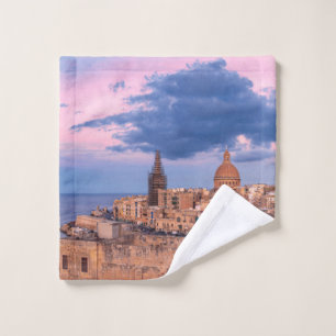 Panoramic view of sunset over Valletta Wash Cloth