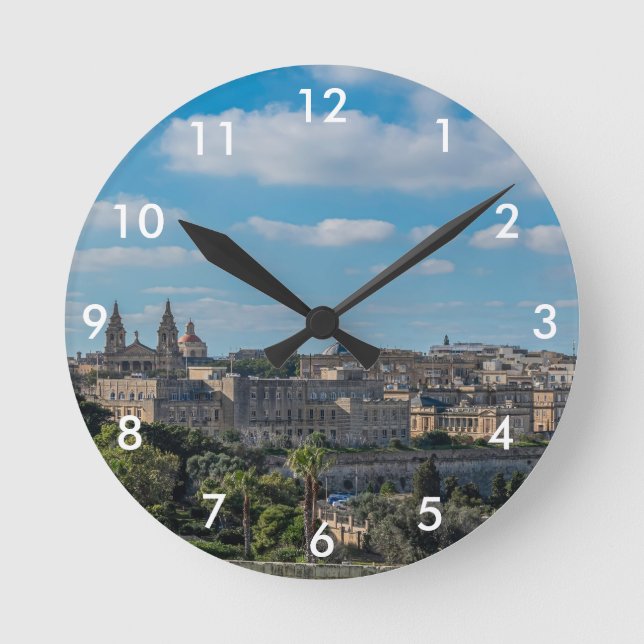Panoramic view of Valletta old town in Malta Round Clock (Front)