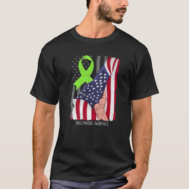 Pans/Pandas Awareness American Flag Lime Green Rib T-Shirt (Front)
