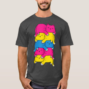 Panseual Cute Cat Pile LGBT Pride Month T-Shirt