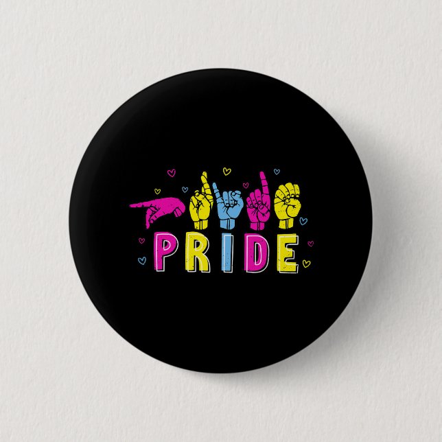 Pansexual ASL Pride Pan Rainbow Sign Language Deaf 6 Cm Round Badge (Front)