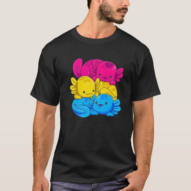 Pansexual Axolotl Pile Pan Pride Flag Lgbtq Gay Pr T-Shirt (Front)