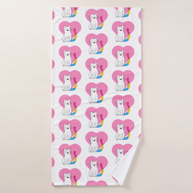Pansexual Cat with Heart Bath Towel (Bath Towel)