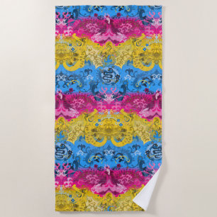Pansexual Dragon Damask - Pride Flag Colours Beach Towel