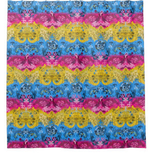 Pansexual Dragon Damask - Pride Flag Colours Shower Curtain