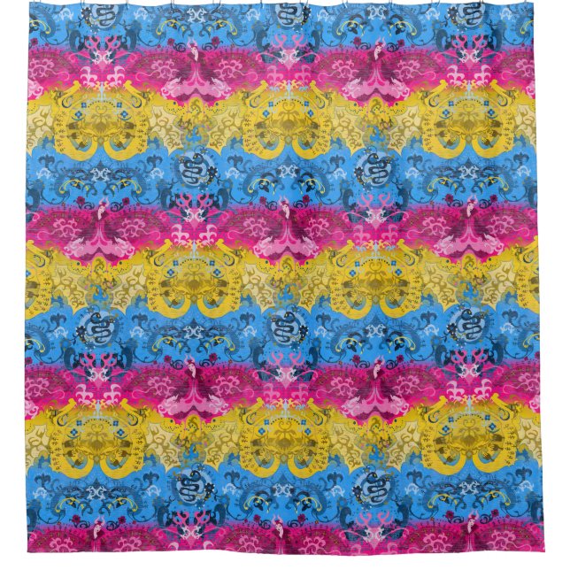Pansexual Dragon Damask - Pride Flag Colours Shower Curtain (Front)