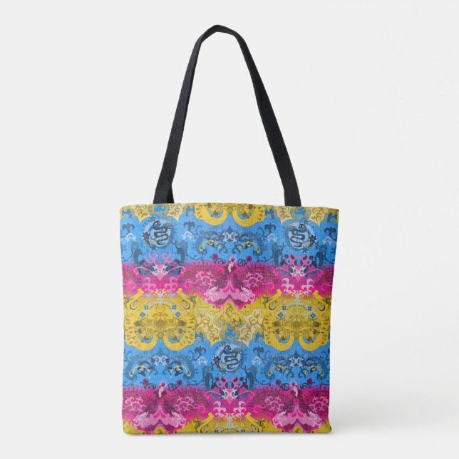 Pansexual Dragon Damask - Pride Flag Colours Tote Bag (Back)