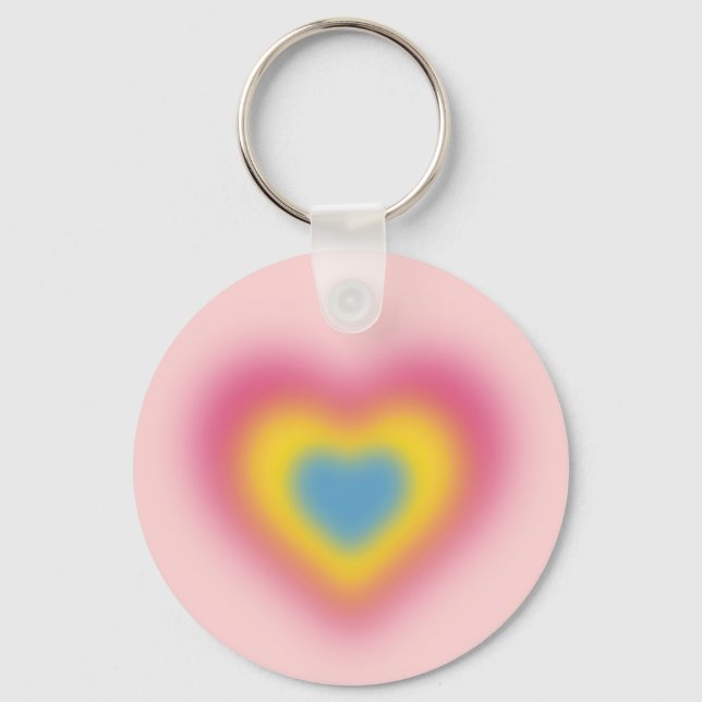 Pansexual flag colours on blurred heart key ring (Front)