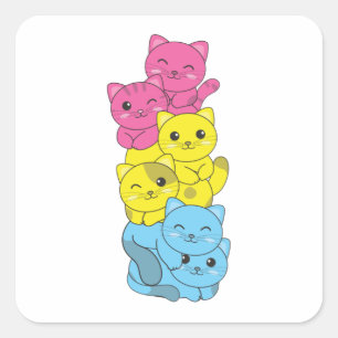 Pansexual Flag Pansexual Pride Lgbtq Cute Cat Squa Square Sticker