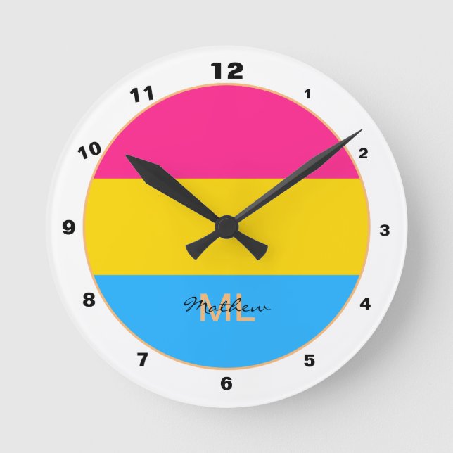 Pansexual Flag & Pride community / monogrammed Round Clock (Front)