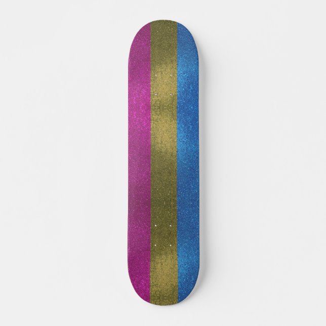 Pansexual Gay Pride Flag Glitter Sparkly Sparkles Skateboard (Front)