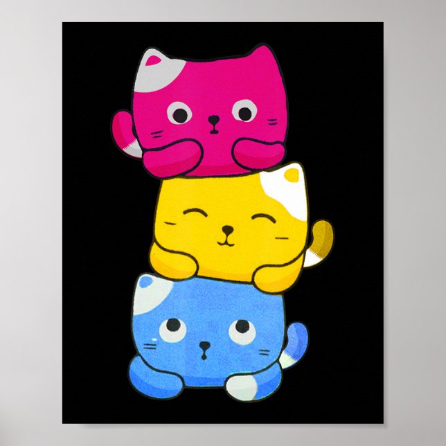 Pansexual Kawaii Cat Anime Art Cute Pan Pride LGBT Poster (Front)