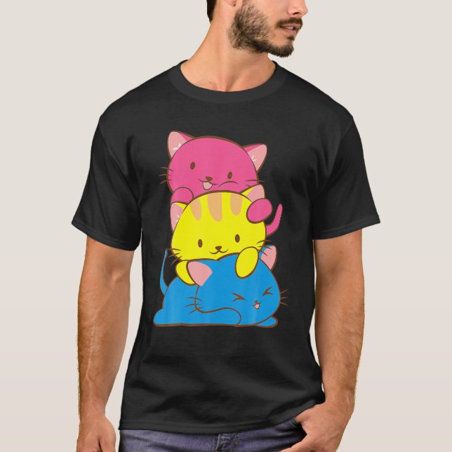 Pansexual Kawaii Cat Anime Art Cute Pan Pride T Sh T-Shirt (Front)