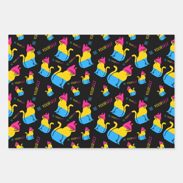 Pansexual Pride Cat - Be Yourself Wrapping Paper Sheet (Front)