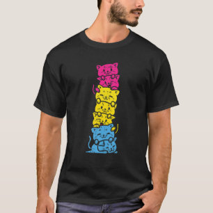 Pansexual Pride Cat Stack Cute Pan Flag LGBT Anima T-Shirt