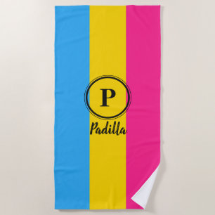 Pansexual Pride Flag Black Custom Monogram LGBT Beach Towel
