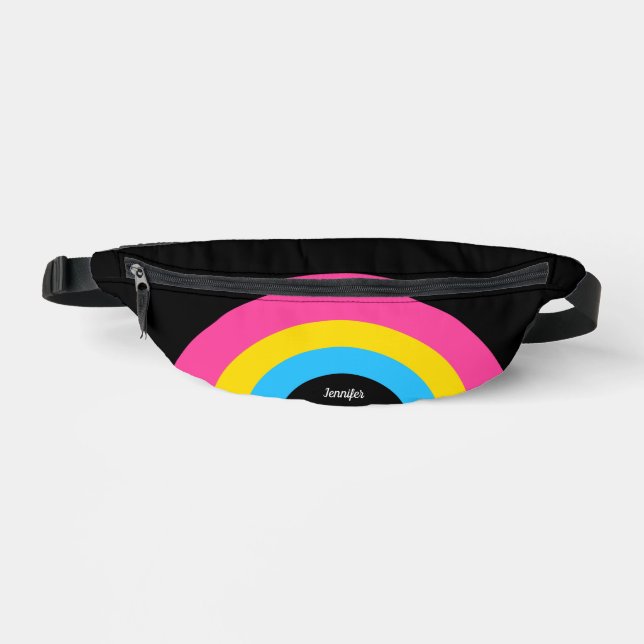 Pansexual Pride Flag Rainbow Personalised Black Bum Bags (Front)