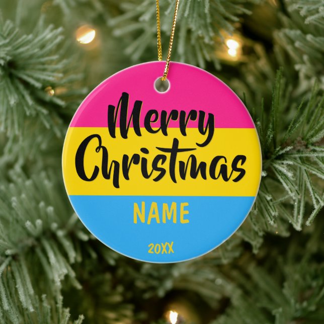 Pansexual Pride Personalised Christmas Ceramic Ornament (Tree)