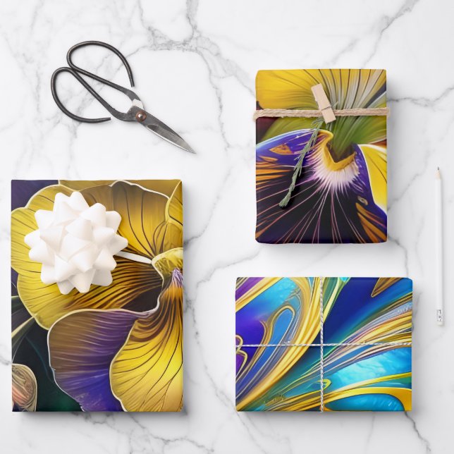 pansies and abstracts wrapping paper sheet (Front)