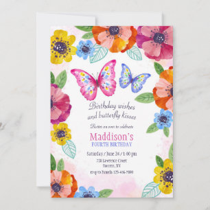 Pansies and Butterflies Birthday Party Invitation