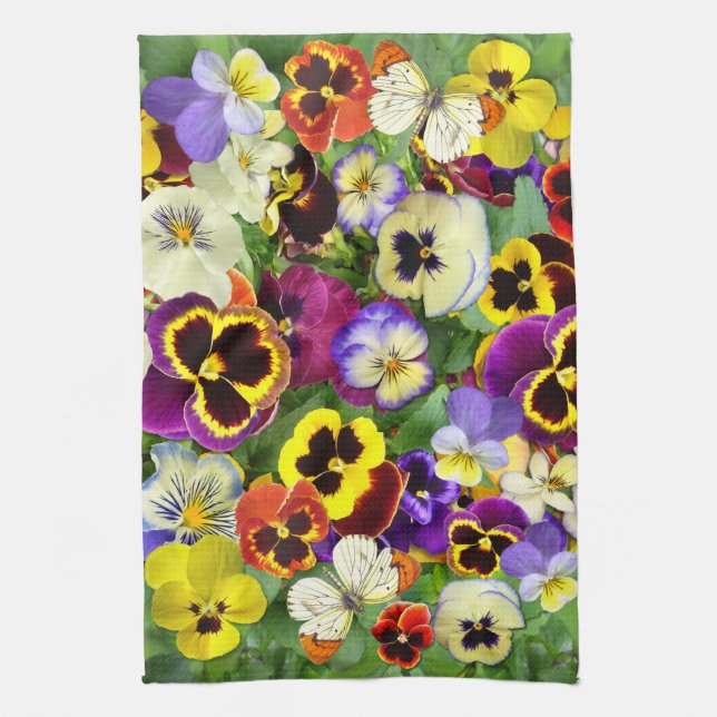 Pansies and Butterflies  Tea Towel (Vertical)