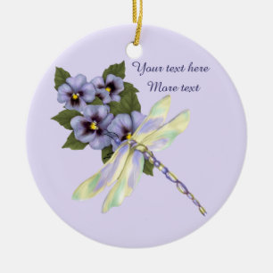 Pansies and Dragonfly Ceramic Tree Decoration