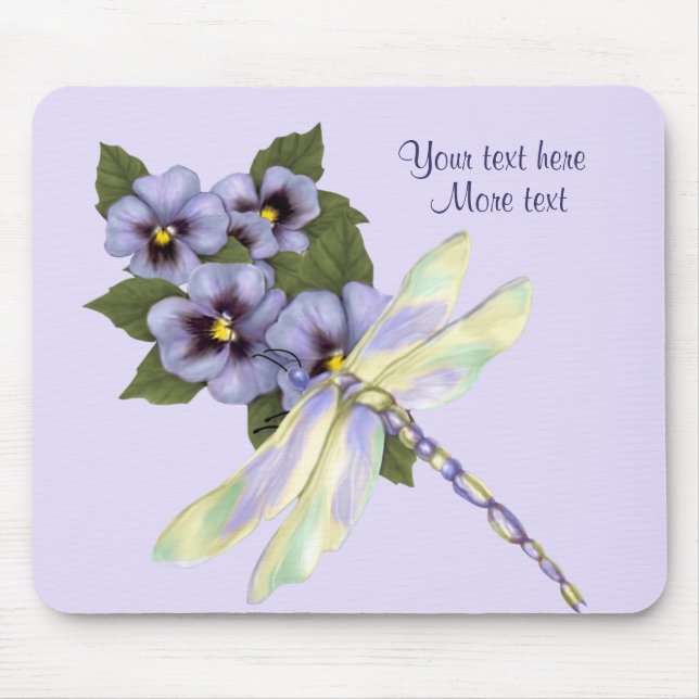 Pansies and Dragonfly Mouse Pad (Front)