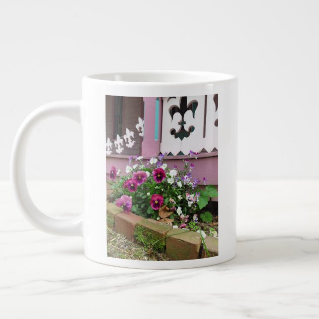Pansies and Fleur-de-lis - Martha's Vineyard Large Coffee Mug (Left)